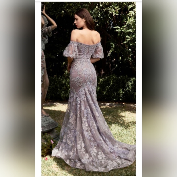 Stunning Genuine Cinderella Divine Light Violet Mermaid Lace Gown size 8 - Picture 3 of 15